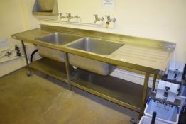 1 x Stainless Steel Wash Station With Two Large Basins H83 x W240 x D65 cms - Ref VM189 B2 - CL409 -