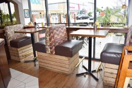 5 x Sections of High Seating Booths With Fabric Backs, Faux Leather Seats and Timber Bases - Also