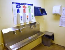 1 x Wall Mounted Multi-Tap Stainless Steel Hand Wash Basin With Soap Dispensers, Towel Dispenser,