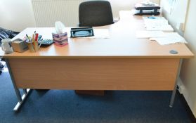 1 x Left Sided Office Desk And A Matching Pedestal Finished In Beech - CL409 - Ref: VM368 - WF16