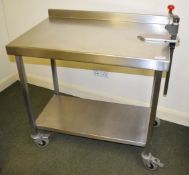 1 x Stainless Steel Prep Bench With Undershelf, Castor Wheels and EZ-3 Tin Opener - H87 x W90 x