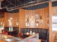 2 x Half Circle Ribbed Seating Booths Upholstered in Black Faux Leather With Bespoke Wood Panel High