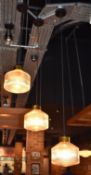 6 x Suspended Ceiling Pendants With Ribbed Glass Shades - Approx Max Drop 140 cms - CL499 -