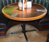 1 x Restaurant Dining Table With Cast Iron Base - Two Tone Wooden Finish With Shaped Edges -