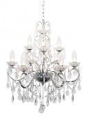 1 x Searchlight Ruby 9 Light Chandelier in Chrome With Crystals - IP44 Suitable For Bathrooms - Ex