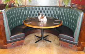 1 x Contemporary U Shape Seating Booth - Features a Leather Upholstery With Green Studded Backrests,