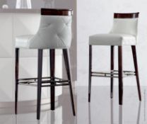 3 x Giorgio 'Coliseum' Leather Upholstered Bar Stools With Lizard-Style Leather Upholstery In Ivory