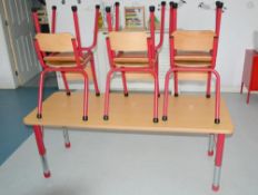 1 x Adjustable Wooden Childrens Table Finished In Beech With 6 Matching Chairs - CL425 - Location: A