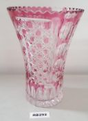 1 x Vintage Cranberry Cut To Clear Glass Vase H26cm - Ref RB292 E - CL334 - Location: Altrincham WA1