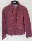 1 x Steilmann Womens Front Zip Fastening Berry Leather Jacket - UK Size 12 - New Sample Stock - Zipp