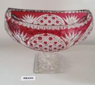 1 x Bohemian Cranberry Cut To Clear Glass Bowl L32/H21cm - Ref RB290 E - CL334 - Location: Altrincha