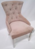 6 x LUXURIOUS BUTTONED DETAILED CREAM VELVET KNOCKER DINING TABLE CHAIRS - CL408