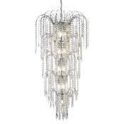 1 x Searchlight Waterfall 13 Light Chandelier in Chrome With Crystals Drops and Buttons - Ex Display