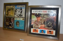 9 x Original Record Sleeves Mounted in 6 x Silver Frames - Features Elvis Presley, Connie Francis,