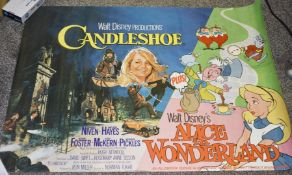 1 x Quad Double Walt Disney Movie Poster - Alice in Wonderland & Candleshoe - 1978 Films - Size 30 x