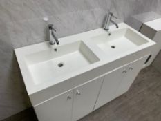 1 x Gloss White 1200mm 4-Door Double Basin Freestanding Bathroom Cabinet - New & Boxed Stock - CL406