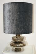 1 x SMANIA 'Nova' Luxury Ceramic Low Table Lamp In A Glossy Platinum Finish With Shade - Ref: 607834