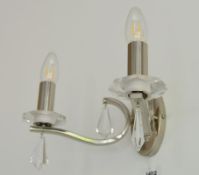 1 x Royale Satin Silver Metal Wall Light Fitting With Hexagonal Glass Sconces - Ex Display Stock - C