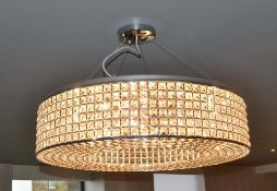2 x Round Crystal Diamond 13-Light Pendant Lights - CL439 - Location: Ilkey LS29 - Used In Good Cond