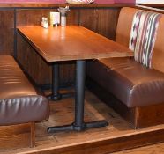 4 x Long Restaurant Dining Table With A Dark Wooden Top And Cast Iron Base