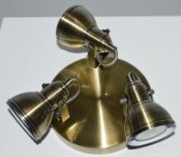1 x Focus Antique Brass Trio Industrial Spotlight - Ex Display Stock - CL298 - Ref: 8-1-1/J306 - Loc