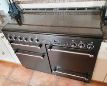 1 x Rangemaster 110cm 6-Burner Dual Fuel Cooker In Black And Brushed Steel - Used In Very Good, Clea