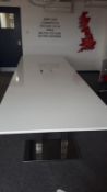1 x 4m Long White Board Room Table Sat On Chrome Legs - Ref CBU84