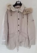 1 x Steilmann KSTN Womens Ivory Padded Parka Coat With Detachable Faux Fur Hood - UK Size 12 - New S