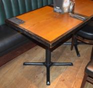 6 x Restaurant Dining Tables With Cast Iron Bases - Two Tone Wooden Finish With Shaped Edges - H76 x