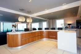 1 x Bespoke Walnut and Glossy White Kitchen With Integrated Miele and Siemans Appliances, a Wine Fri