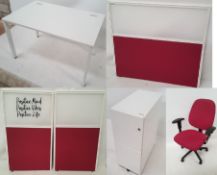 1 x Four White Office Desks Sets With Four Office Chairs, Four Pedestal & Eight Desk Dividers - Ref