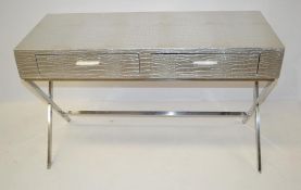 1 x Wooden 2-Drawer Dresser Finished In Faux Silver Metallic Crocodile Skin - Ref: BLT374 - CL380 -