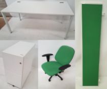 1 x Two White Office Desks Sets With Two Office Chairs, Two Pedestal & Desk Screen - Ref SET07