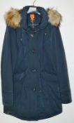 1 x Steilmann Kirsten Womens Quilted Winter Coat In Dark Blue - Removable Hood With Faux Fur Trim -