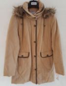 1 x STEILMANN KIRSTEN Ladies Light Brown Faux Suede Quiled Coat With Faux Fur Hood - CL210 - UK Size