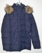 1 x Steilmann Kirsten Womens Real Down Quilted Winter Coat In Dark Blue - Removable Hood With Faux F