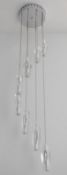1 x Sculptured Ice Chrome 8-Light Dingle Dangle Pendant With Crystal Glass - Ex Display Stock - CL29