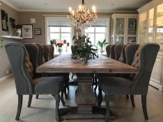 1 x HOUSE OF SPARKLES 'Sussex' Large Wooden Dining Table With A Parquetry Patterned Top