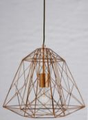 1 x Copper Geometric Cage Frame Pendant Light - New Boxed Stock - CL323 - Ref: 7271CU / PalH