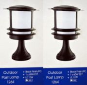 Pair Of Searchlight Stroud Black Aluminium IP44 Bollard Light Polycarbonate Diffuser - New / Boxed
