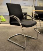 10 x Stackable Boardroom Meeting Chairs in Black With Chrome Stands and Arm Rests - Contemporary