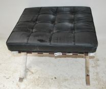 1 x Black Leather Square Foot Stool With Stainless Steel Cross Legs - Ref: BLT388 - Location: WA14