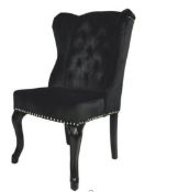 6 x HOUSE OF SPARKLES Luxury Wing Back Dining Chairs Richly Upholstered In BLACK Velvet