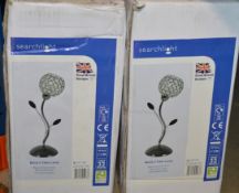 2 x Searchlight Bellis II Table Lamps With Black Chrome Finish, Metal Ball Shades and Glass