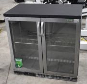 1 x Gamko Two Door Back Bar Bottle Chiller With Stainless Steel Front - Dimensions: 90 x 90 cm -
