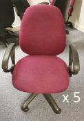 5 x 2-Lever Office Chairs in Wine - CL467 - Location: Manchester M12 - Used In Good Condition