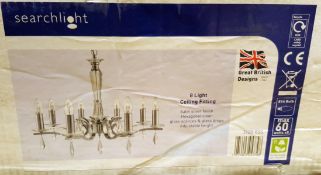 New In Box SEARCHLIGHT 3908-8SS Royale 8 Light Ceiling Satin Silver Hexagonal - CL323 - REF: RLP1