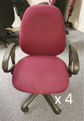 4 x 2-Lever Office Chairs in Wine - CL467 - Location: Manchester M12