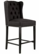 2 x HOUSE OF SPARKLES Luxury Wing Back Bar Stools Richly Upholstered In Dark Grey Velvet