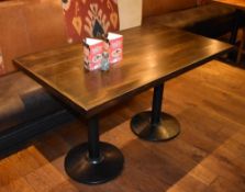 7 x Rectangular Dining Tables With Twin Black Pedestals and Dark Wood Panel Effect Table Tops - H77